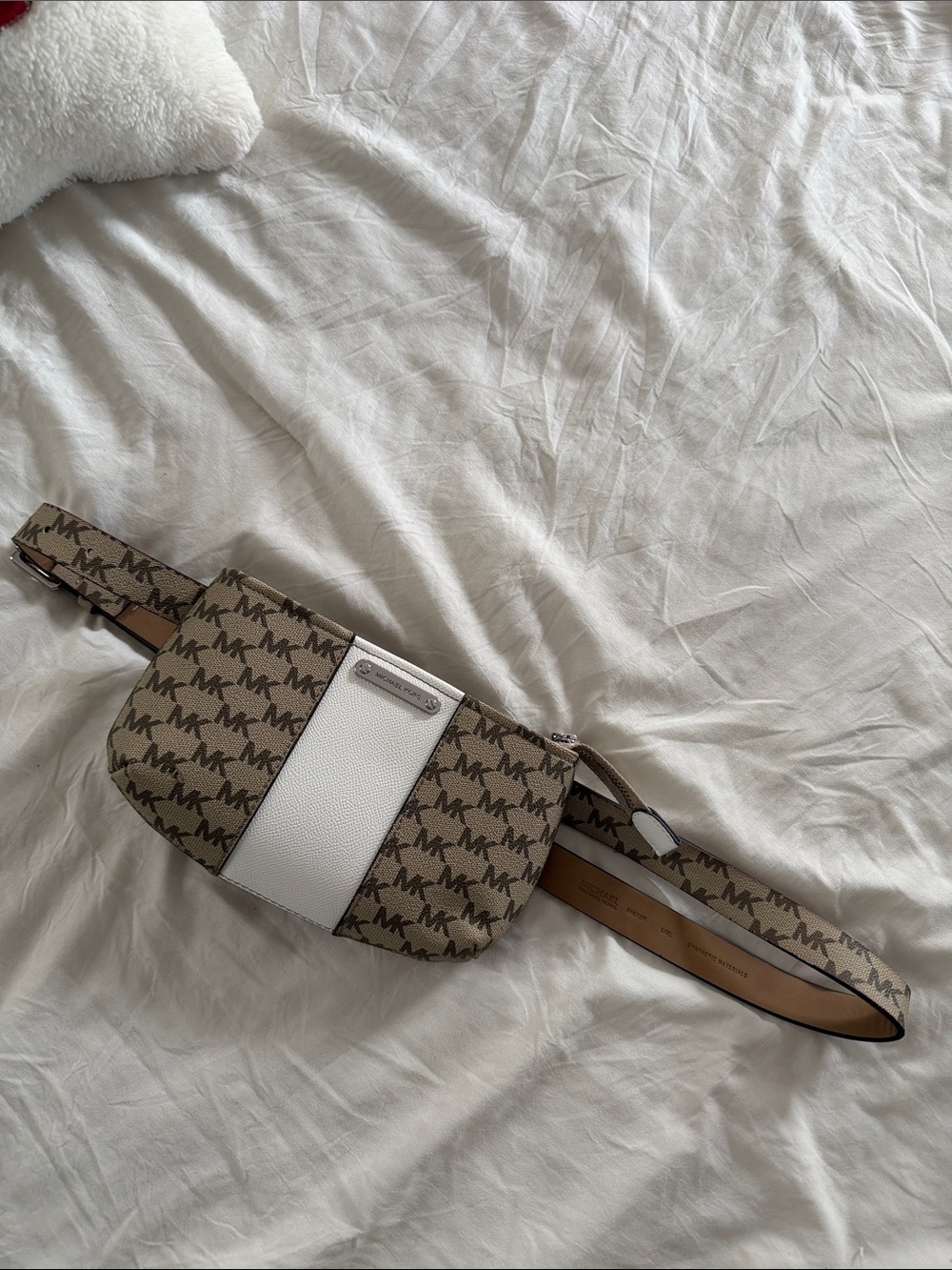 Michael Kors Beige/Brown MK Logo Belt Bag with White Panel